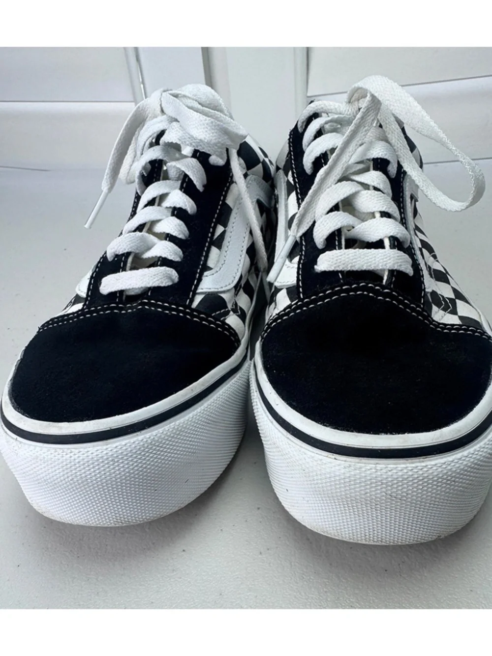VANS Old Skool Black White Checkerboard Canvas Lace Up Sneakers: Men 5.5 Women 7 - Picture 3 of 10